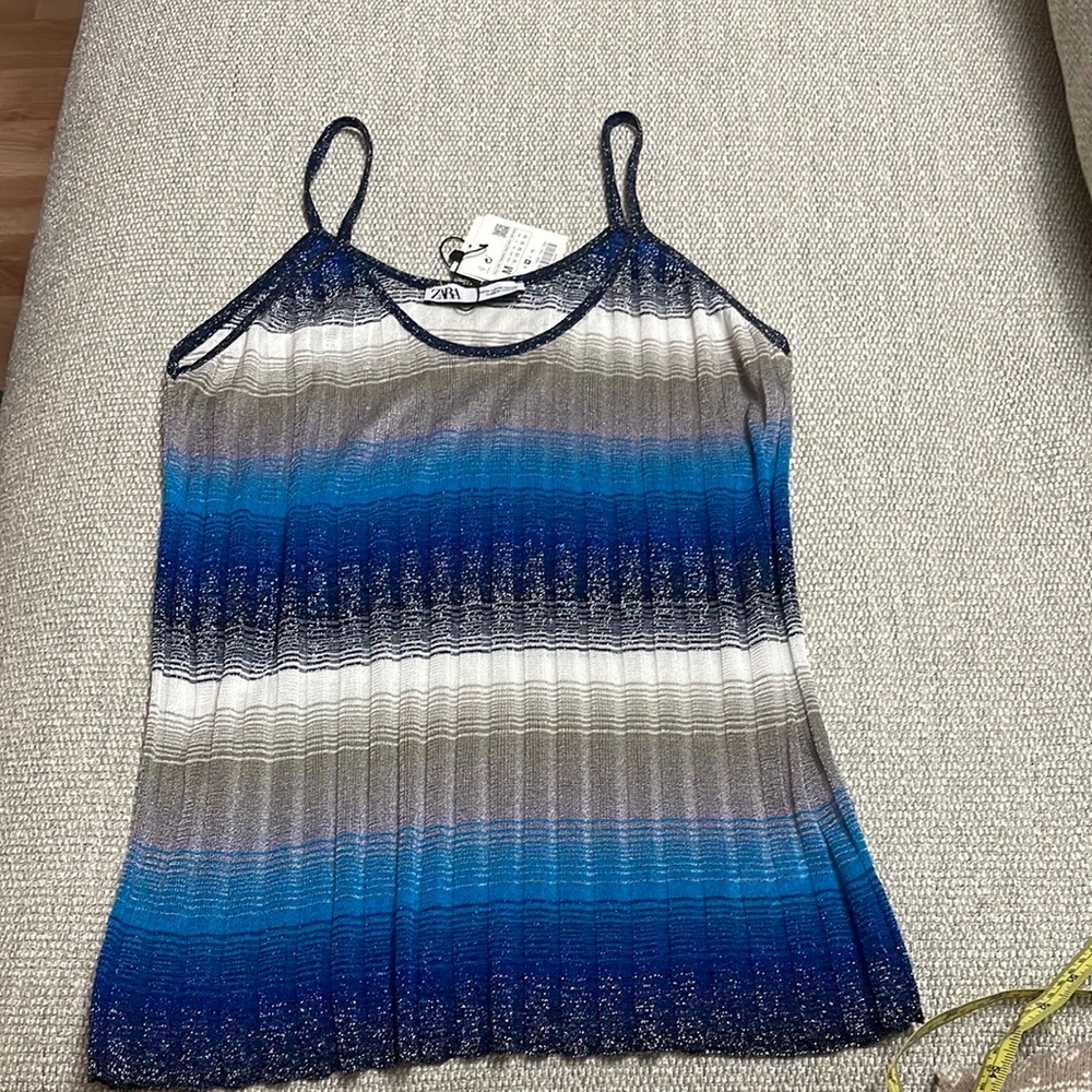 Zara blue & gray knitted sleeveless camisole